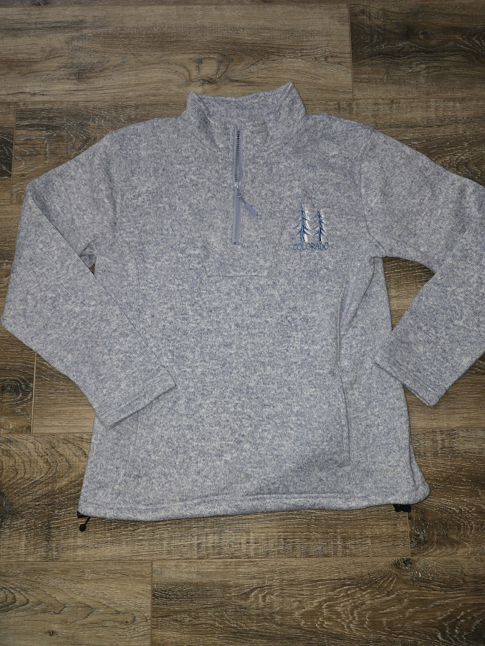 Women’s Colorado Light Blue Size M Sherpa Pine Tree Mountain 1/4 Quarter Zip